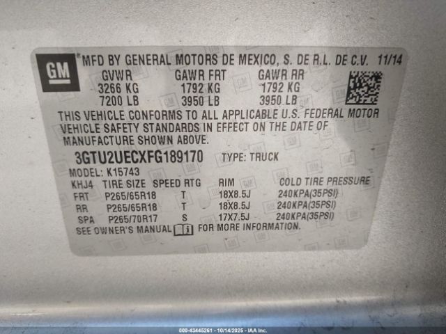 2015 GMC SIERRA 1500 3GTU2UECXFG189170 Photo 8