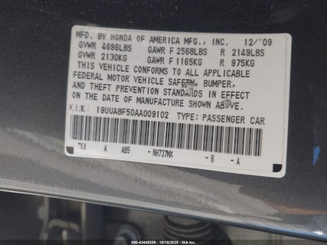 2010 ACURA TL 19UUA8F50AA009102 Photo 8