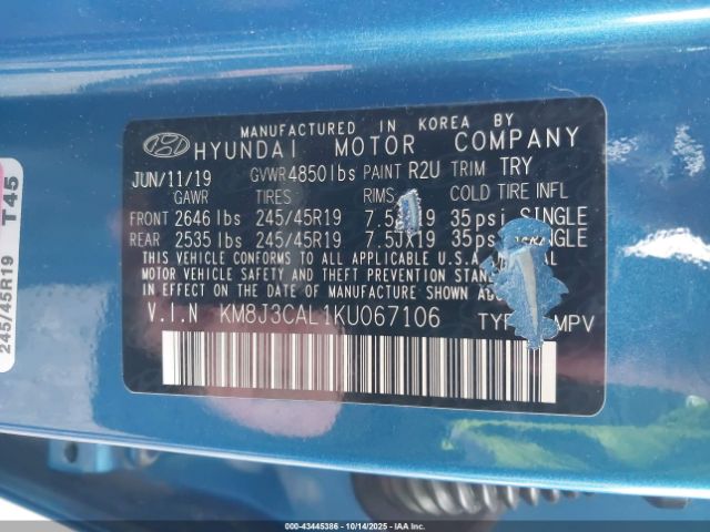 2019 HYUNDAI TUCSON KM8J3CAL1KU067106 Photo 8