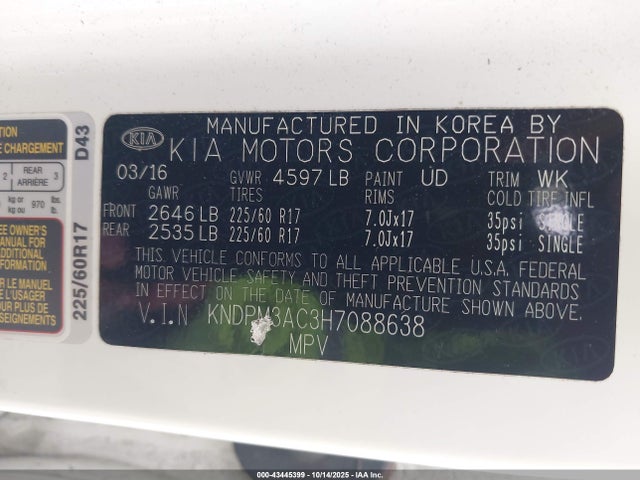 KNDPM3AC3H7088638 KIA Sportage Lx