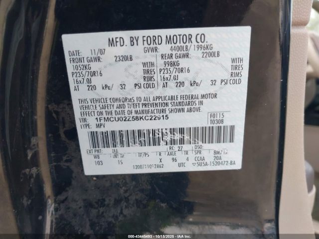 2008 FORD ESCAPE 1FMCU02Z58KC22915 Photo 8