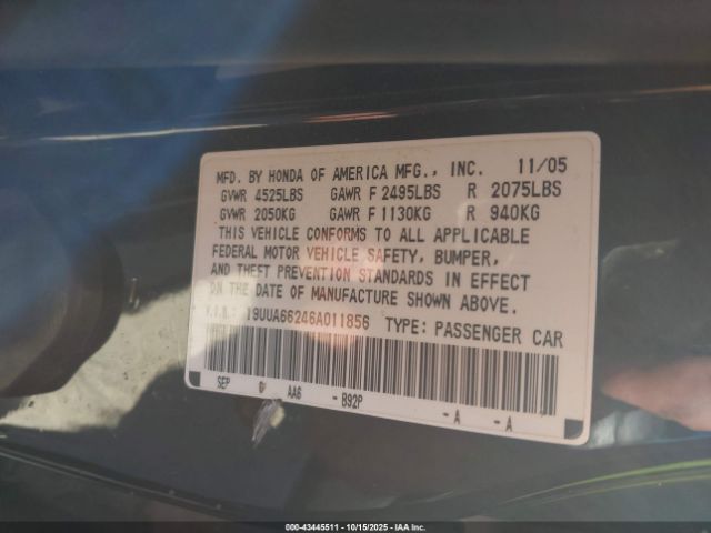 2006 ACURA TL 19UUA66246A011856 Photo 8