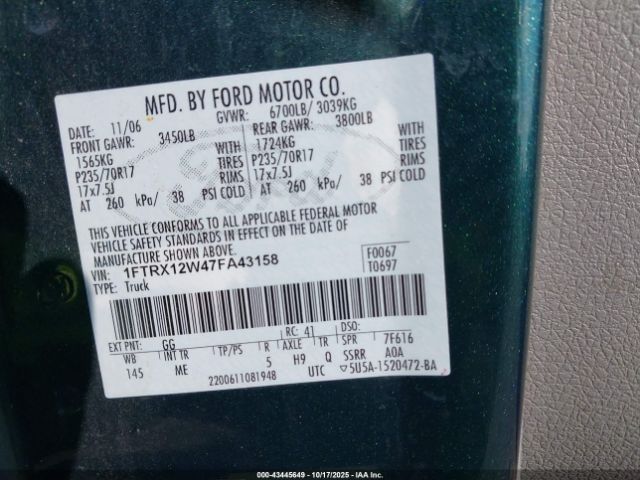 2007 FORD F-150 1FTRX12W47FA43158 Photo 8