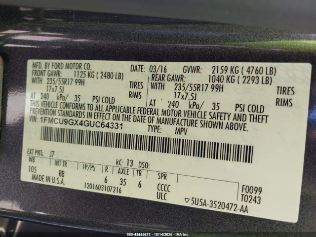 1FMCU9GX4GUC64331 Ford ESCAPE SE