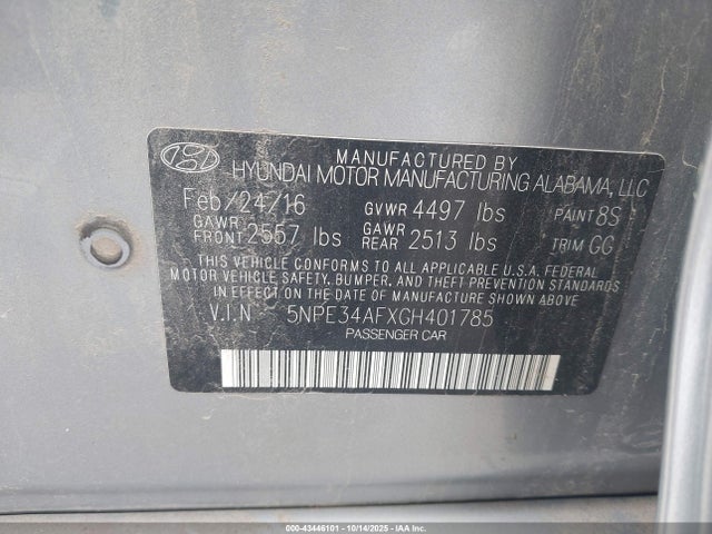 5NPE34AFXGH401785 Hyundai dohc gdi theta-ii