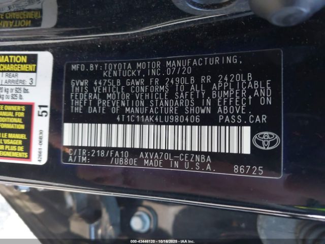2020 TOYOTA CAMRY 4T1C11AK4LU980406 Photo 8