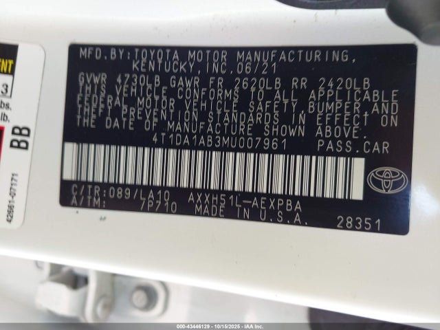 Toyota a25a-fxs, 3nm 2021 4T1DA1AB3MU007961 Image 9