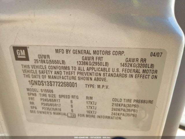 2007 CHEVROLET TRAILBLAZER 1GNDS13S772268001 Photo 8