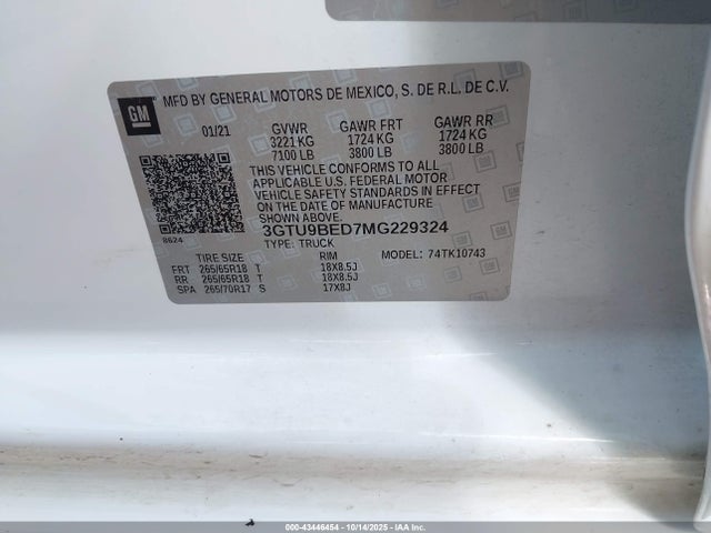 3GTU9BED7MG229324 GMC Sierra 1500 4wd Standard Box Sle