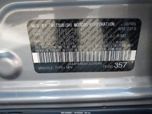 2019 MITSUBISHI OUTLANDER SPORT JA4AP4AW3KU028648 Photo 8