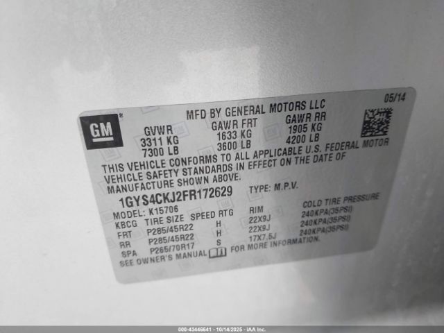 2015 CADILLAC ESCALADE 1GYS4CKJ2FR172629 Photo 8