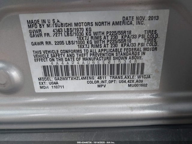 Mitsubishi dohc mivec 2014 4A4AR4AU6EE015348 Image 9