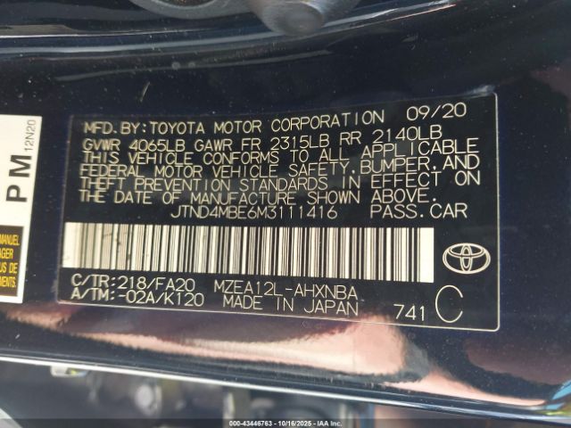 2021 TOYOTA COROLLA JTND4MBE6M3111416 Photo 8