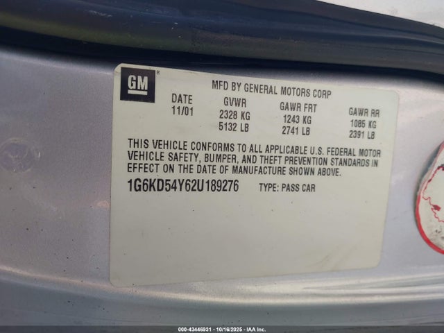 2002 CADILLAC DEVILLE 1G6KD54Y62U189276 Photo 8