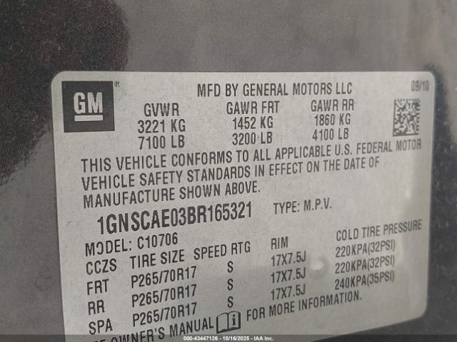 2011 CHEVROLET TAHOE 1GNSCAE03BR165321 Photo 8