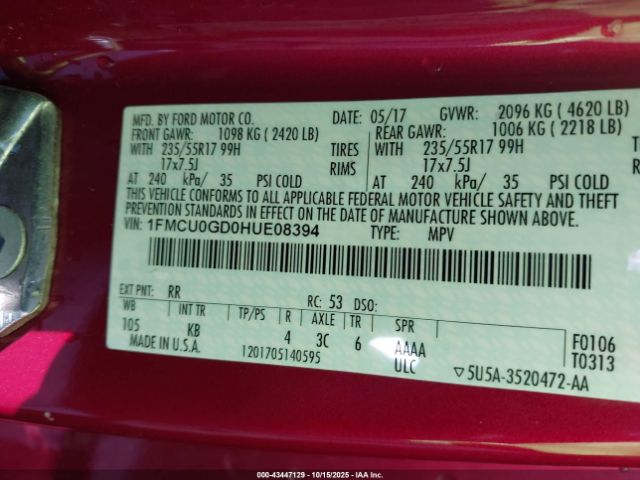 2017 FORD ESCAPE 1FMCU0GD0HUE08394 Photo 8