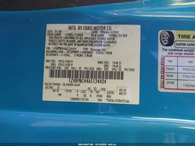 2010 FORD MUSTANG 1ZVBP8CH4A5124424 Photo 8