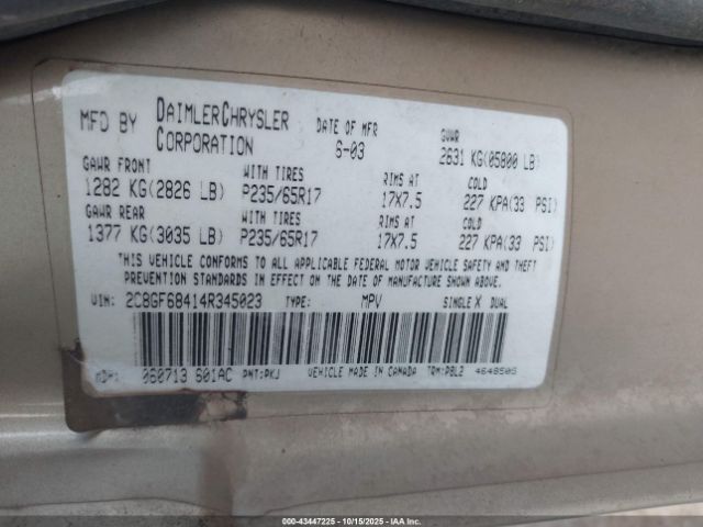 2004 CHRYSLER PACIFICA 2C8GF68414R345023 Photo 8