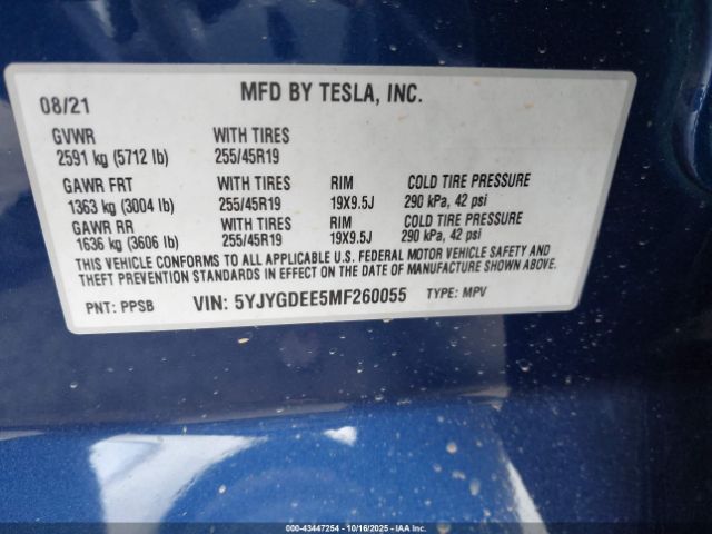 2021 TESLA MODEL Y 5YJYGDEE5MF260055 Photo 8