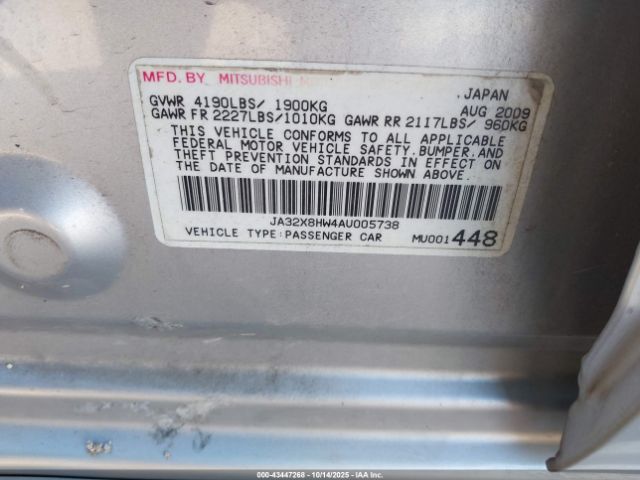 2010 MITSUBISHI LANCER SPORTBACK JA32X8HW4AU005738 Photo 8