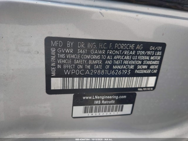 2001 PORSCHE BOXSTER WP0CA29881U626193 Photo 8