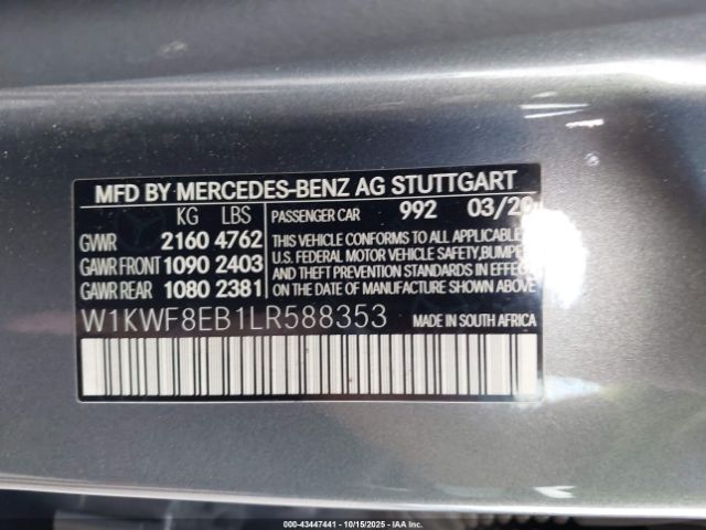 2020 MERCEDES-BENZ C 300 W1KWF8EB1LR588353 Photo 8