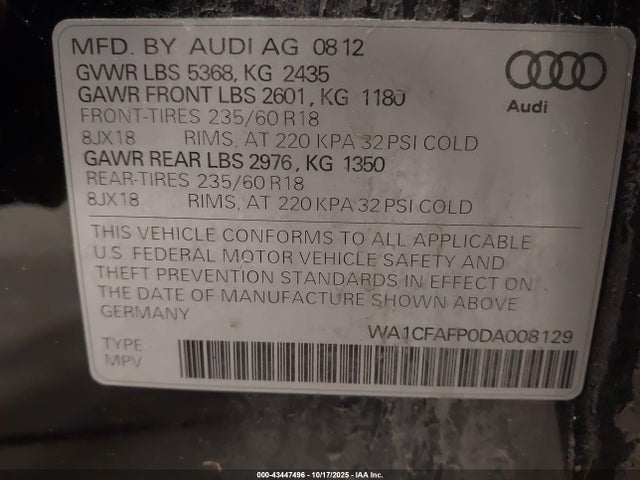 2013 AUDI Q5 WA1CFAFP0DA008129 Photo 8