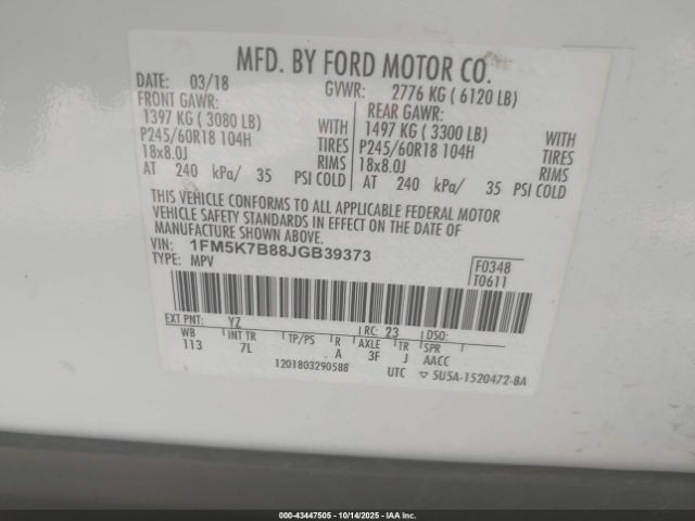 2018 FORD EXPLORER 1FM5K7B88JGB39373 Photo 8