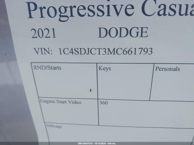 43447510 :رقم المزاد ، 1C4SDJCT3MC661793 vin ، 2021 Dodge Durango R/t Awd مزاد بيع