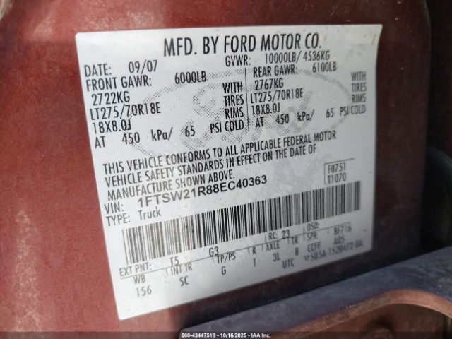 2008 FORD F-250 1FTSW21R88EC40363 Photo 8