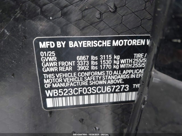 2025 Bmw Ix Xdrive50 მანქანა იყიდება აუქციონზე, vin: WB523CF03SCU67273, აუქციონის ნომერი: 43447604