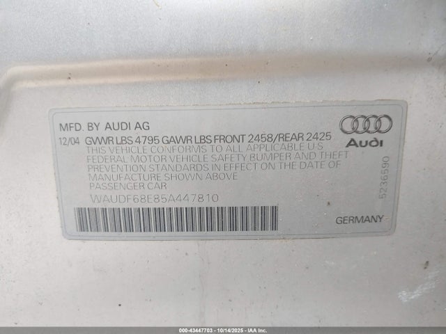 2005 AUDI A4 WAUDF68E85A447810 Photo 8