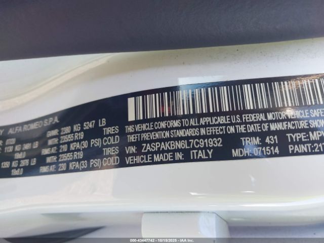 2020 ALFA ROMEO STELVIO ZASPAKBN6L7C91932 Photo 8