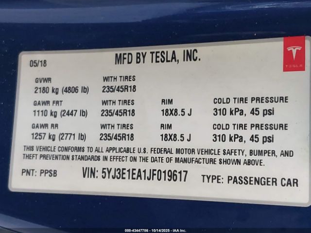 2018 TESLA MODEL 3 5YJ3E1EA1JF019617 Photo 8