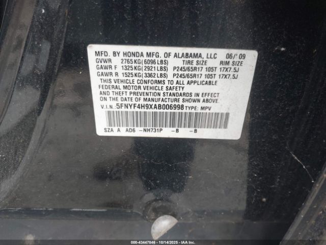 2010 HONDA PILOT 5FNYF4H9XAB006998 Photo 8
