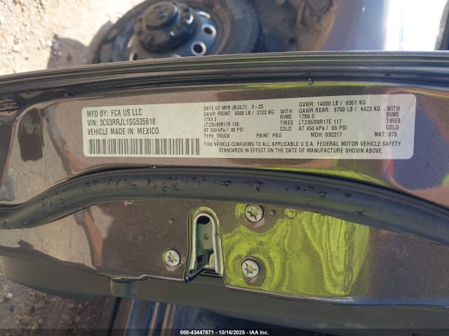 43447871 :رقم المزاد ، 3C63RRJL1SG535618 vin ، 2025 Ram 3500 Laramie  4x4 8' Box مزاد بيع