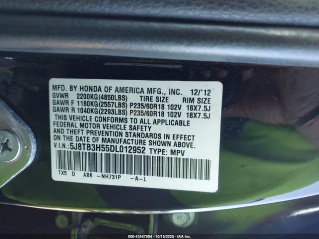 2013 ACURA RDX 5J8TB3H55DL012952 Photo 8