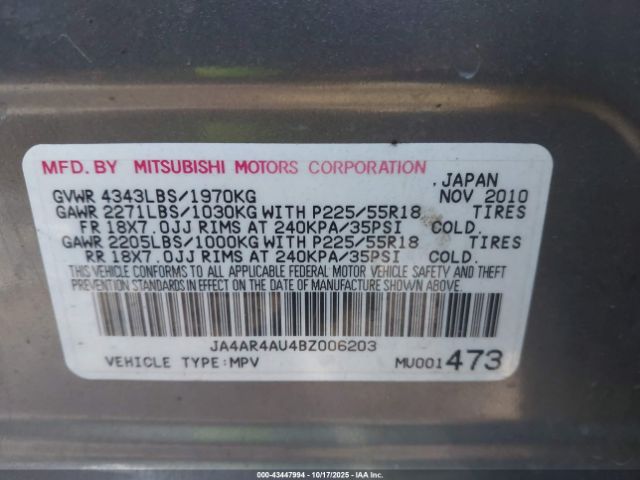 2011 MITSUBISHI OUTLANDER SPORT JA4AR4AU4BZ006203 Photo 8