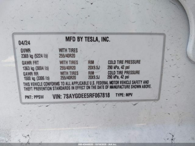 2024 TESLA MODEL Y 7SAYGDEE5RF067818 Photo 8