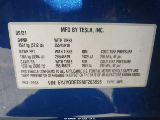 2021 TESLA MODEL Y 5YJYGDEE9MF263895 Photo 8