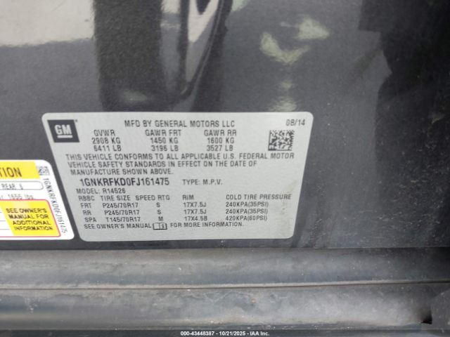 2015 CHEVROLET TRAVERSE 1GNKRFKD0FJ161475 Photo 8