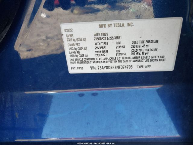 2022 TESLA MODEL Y 7SAYGDEF7NF374796 Photo 8
