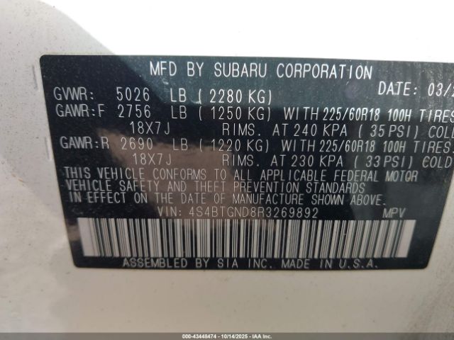 2024 SUBARU OUTBACK 4S4BTGND8R3269892 Photo 8