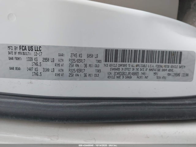 Продаж на аукціоні авто 2018 Dodge Grand Caravan Se, vin: 2C4RDGBG1JR148065, номер лоту: 43448548