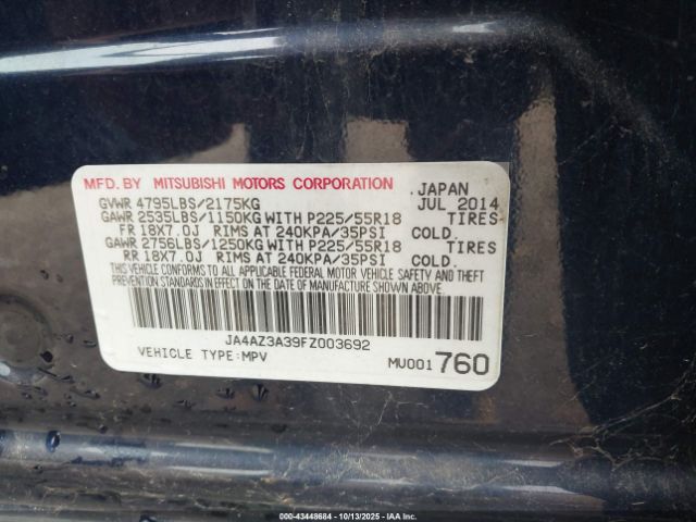 2015 MITSUBISHI OUTLANDER JA4AZ3A39FZ003692 Photo 8