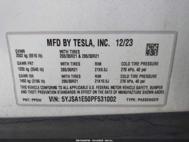 2023 TESLA MODEL S 5YJSA1E50PF531002 Photo 8