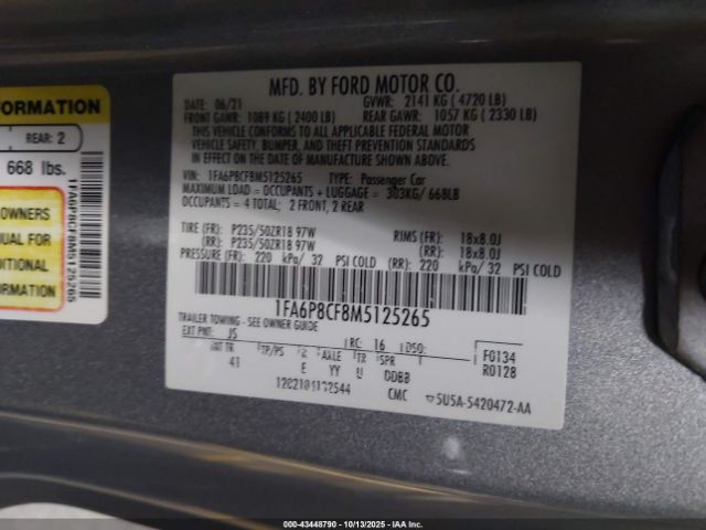 2021 FORD MUSTANG 1FA6P8CF8M5125265 Photo 8