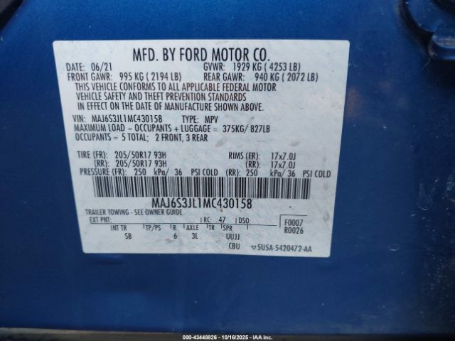 2021 FORD ECOSPORT MAJ6S3JL1MC430158 Photo 8