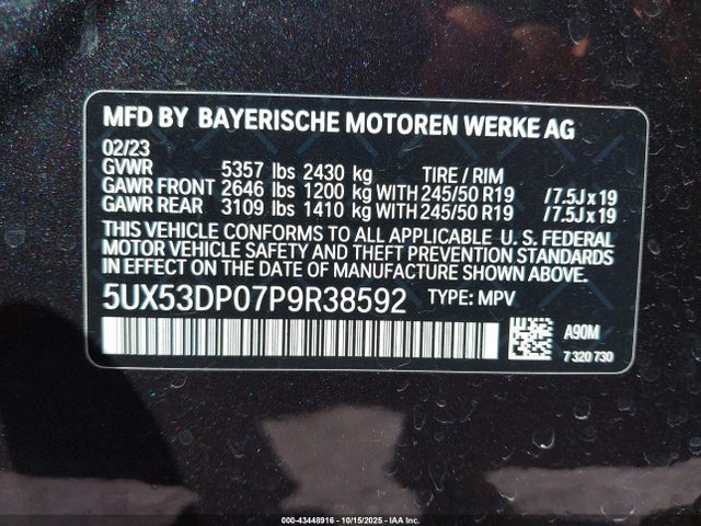 5UX53DP07P9R38592 BMW X3