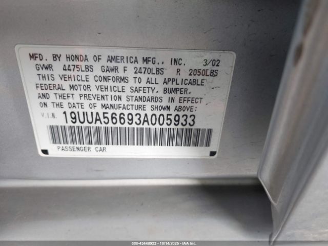 2003 ACURA TL 19UUA56693A005933 Photo 8